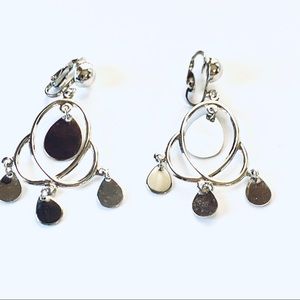 Vintage Clip On Dangle Earrings Silvertone Metal